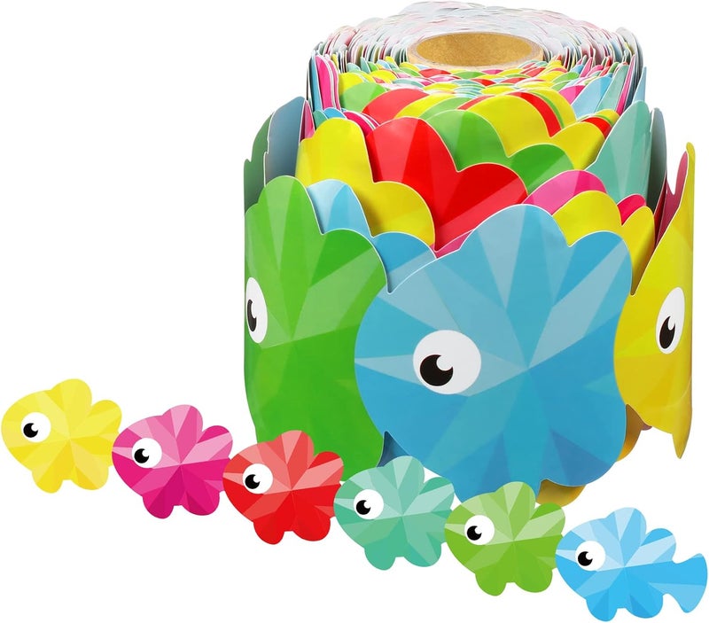 Panelee 3D Colorful Fish Border 68.9 Feet Ocean Bulletin Board Border Butterflies Flowers Bee Space Inspirational Cute Decor for Classroom Bulletin Boards Chalkboard Wall Decor - Image 1
